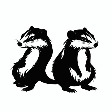 Skunks silhouette,Modern Black and White Silhouette Flat Icon. clipart