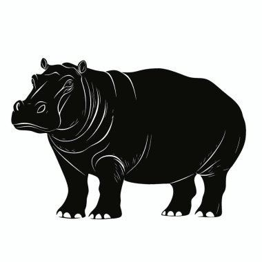 Projeler için Hippopotamus silueti, Çok Yönlü Siyah ve Beyaz Vektör Simgesi.