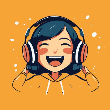 Happy go lucky Musician with Headphones Simple Shaped Vector Music, Character, Headphones, Cartoon, Icon. clipart