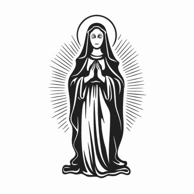 Sade Arkaplanda Aziz Mary Logo Vektör Sanatı Dini, Hıristiyan, Sembol, Simge.