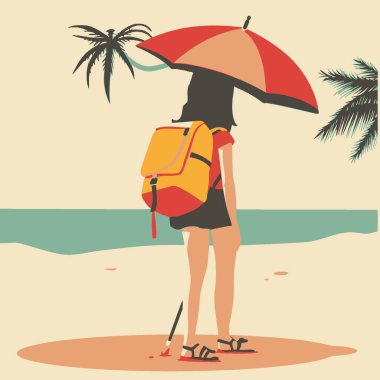 Traveler with a Beach Umbrella Travel Related Vectorin Plain Background. clipart