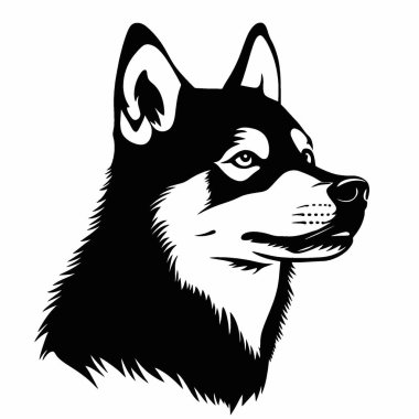 Sibirya Husky silueti, Siyah ve Beyaz Siluet Tasarım Vektörü Simgesi.