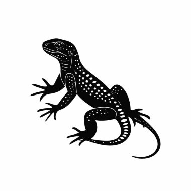 Leopar Kertenkele silueti, Tarz Siyah ve Beyaz Simge Düz Vektör Tasarımı.