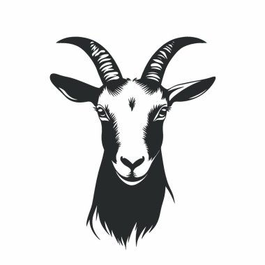 Billy Keçi Düz Vektör Simgesi, Markalaşma İçin Basit Siyah ve Beyaz Siluet.
