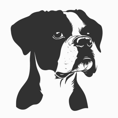 Boxer köpek düz vektör simgesi, Siyah ve Beyaz Siluet Tasarım Vektörü Simgesi.