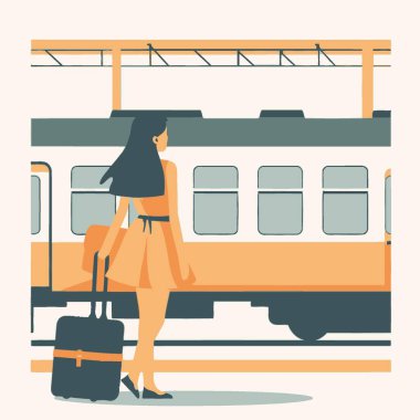 Woman at a Train Station Travel Related Vectorin Plain Background. clipart