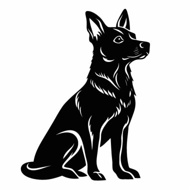 Avustralyalı Kelpie Köpek silueti, Modern Siyah ve Beyaz Siluet Düz Simge.