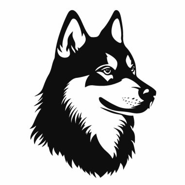 Husky silueti, Temiz Siyah ve Beyaz Vektör Siluet Sanatı.