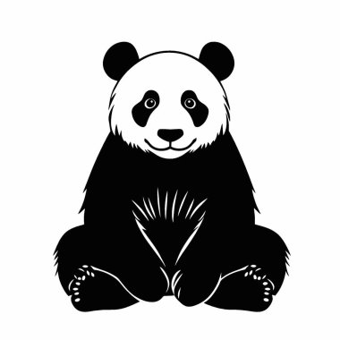Panda düz vektör simgesi, Temiz Siyah ve Beyaz Vektör Siluet Sanatı.