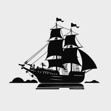 Pirate Ship Vector Illustration Nautical, Sail, Buccaneer, Sea, Icon. clipart