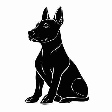 Bull Terrier silueti, Ebedi Siyah ve Beyaz Vektör Siluet Tasarımı.