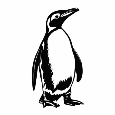 Humboldt Penguen silueti, Tarz Siyah ve Beyaz Simge Düz Vektör Tasarımı.