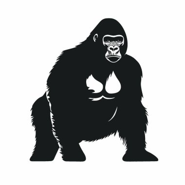 Mountain Gorilla silhouette,Minimalist Flat Black and White Silhouette Icon. clipart