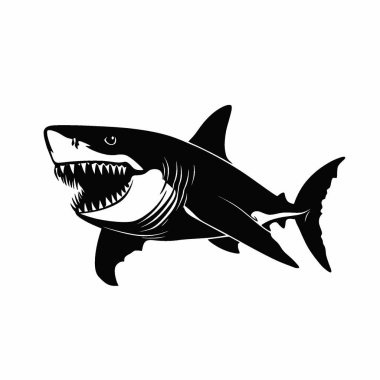 Megalodon silueti, Siyah ve Beyaz Siluet Tasarım için Vektör Simgesi.