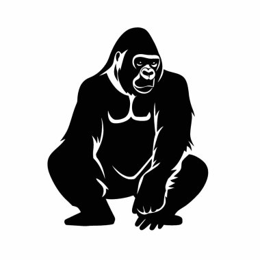 Eastern Lowland Gorilla silhouette,Versatile Black and White Vector Icon for Projects. clipart