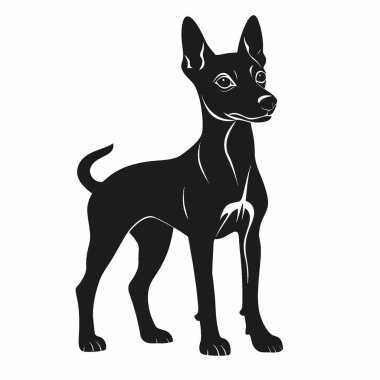 Minyatür Pinscher silueti, Minimalist Düz Siyah ve Beyaz Siluet Simgesi.