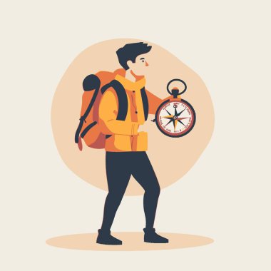 Traveler Holding a Compass Travel Related Vectorin Plain Background. clipart