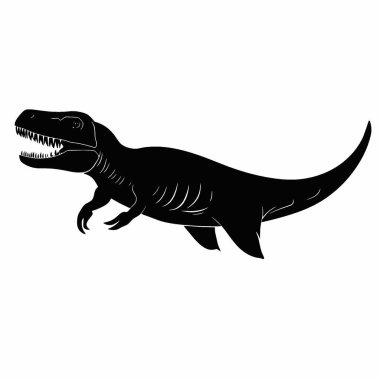 Mosasaurus silueti, Minimalist Düz Siyah ve Beyaz Siluet Simgesi.