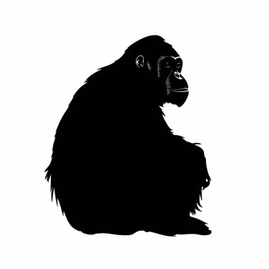 Orang utan silhouette,Minimalist Flat Black and White Silhouette Icon. clipart