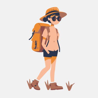 Solo Traveler with a Sun Hat Travel Related Vector Adventure Tourism Emblem, Explore Icon Design. clipart