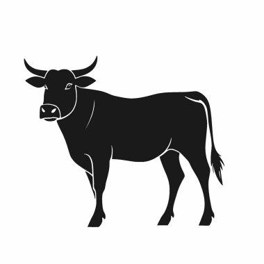 Ox düz vektör simgesi, Modern Siyah ve Beyaz Siluet Düz Simge.