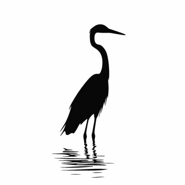 Heron silueti, Temiz Siyah ve Beyaz Vektör Siluet Sanatı.
