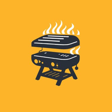 Electric Grill Düz Vektör Sanat Mutfağı, Aygıt, Barbekü, Yemek Pişirme, Simge.