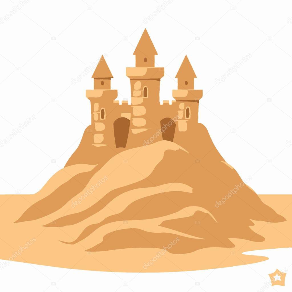 Sandcastle Vector Art in Plain Background Beach, Summer, Castle, Icon.