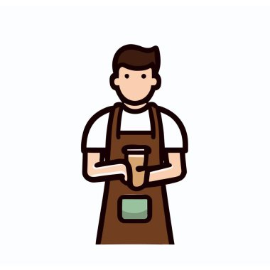 Bir Erkek Barista Vektörü, Kahve ve Kafe Kavramları için Basit Vektör İllüstrasyonu
