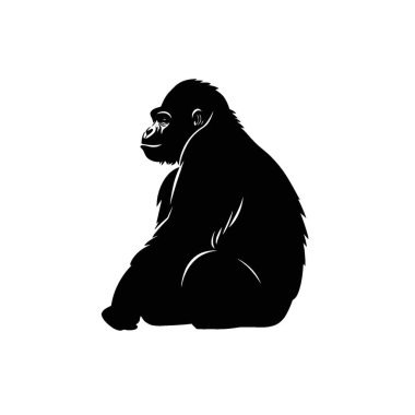 Mountain Gorilla silhouette,Minimalist Flat Black and White Silhouette Icon. clipart