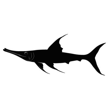 Amerikan Paddlefish silueti, Modern Siyah ve Beyaz Siluet Düz Simge.