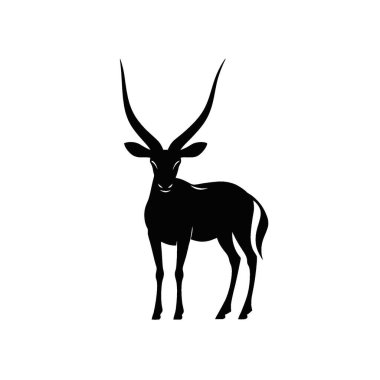 Addax silueti, Temiz Siyah ve Beyaz Vektör Siluet Sanatı.
