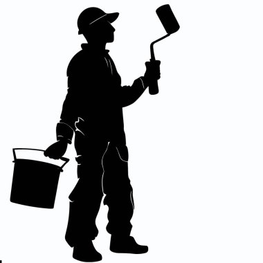 Renkli Palet ve Fırça, Boyama ve Sanatsal Vektör İllüstrasyonlu Ressam Silueti