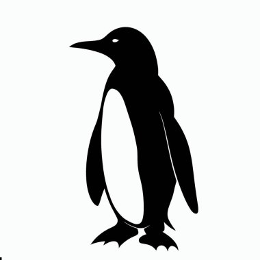 Penguen vektörü, Penguen 'in vektör görüntüsü, Penguen silueti siyah ve beyaz renk teması