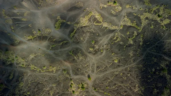 黒い溶岩 ハイキングのための巻道の近くの地球の表面の質 地質学 インドネシアの活火山近くの土壌と火山岩の研究 高品質の写真 — ストック写真