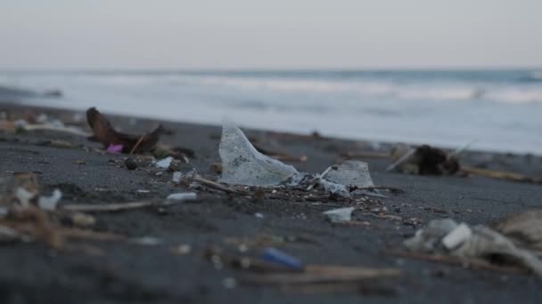 バリ島のインド洋沿岸でのプラスチック廃棄物の問題 世界の環境問題 プラスチックリサイクル 廃棄物処理 — ストック動画