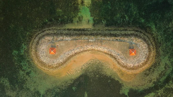 Aerial View Artificially Created Island Ocean Sanur Beach Bali Two — Stock Photo, Image