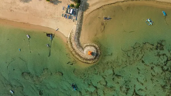 Luftaufnahme Der Küste Strand Von Sanur Auf Bali Pavillon Der — Stockfoto