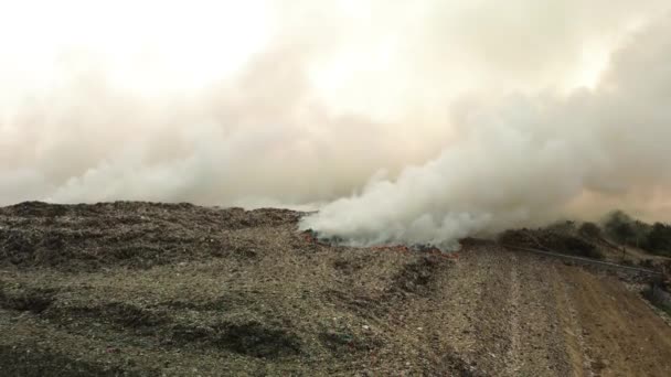 섬에서 매립지에서 강력한 화재는 엔진과 헬기에 소멸되고있다 불에서 지역에 퍼지는 — 비디오