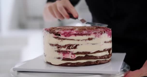 Processus Préparation Gâteau Dans Une Cuisine Professionnelle Dans Une Pâtisserie — Video