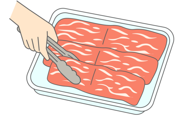 Tong 'un Sığır Dilimlerini Elleme İllüstrasyonu