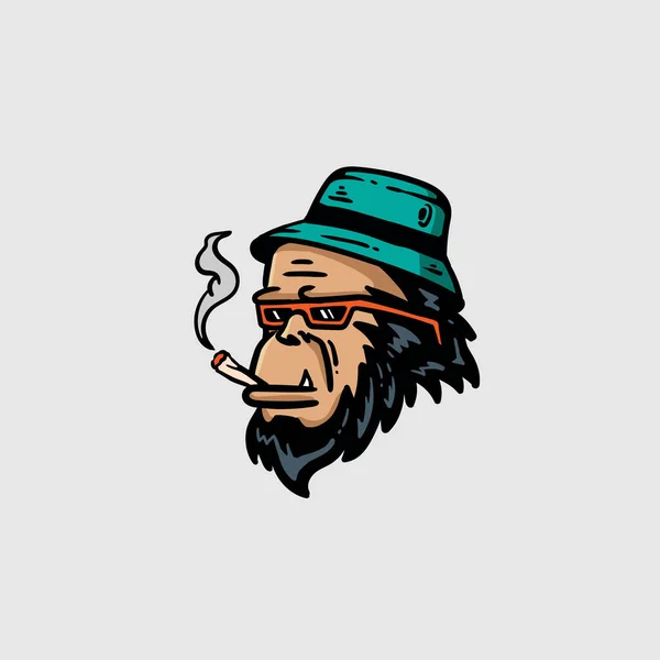 チンパンジーの頭がタバコを吸うイラスト — ストックベクタ