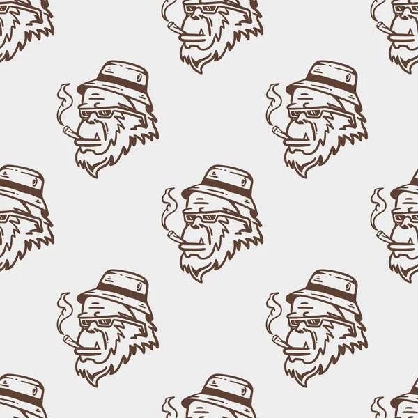 Seamless Pattern Chimpanzee Head Smoking Cigarette — Stock Vector