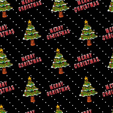 pixel art christmas tree game style seamless pattern clipart