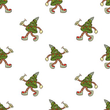 Noel ağacı retro çizgi film karakteri kusursuz desen