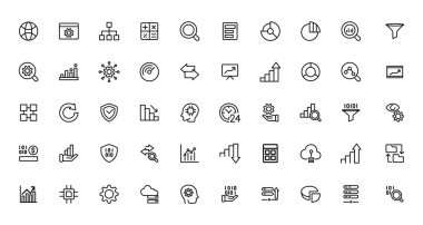 Data analysis, statistics, analytics - minimal thin line web icon set. Outline icons collection clipart