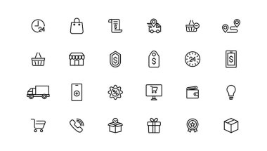 Shopping and retail line icons set. E-Commerce and retail outline icons collection. Shopping, gifts, store, shop, delivery, marketing, store, money, pric