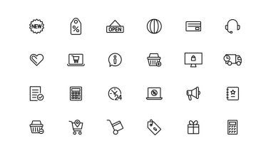 Shopping and retail line icons set. E-Commerce and retail outline icons collection. Shopping, gifts, store, shop, delivery, marketing, store, money, pric