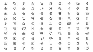 Shopping and retail line icons set. E-Commerce and retail outline icons collection. Shopping, gifts, store, shop, delivery, marketing, store, money, pric