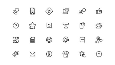 Müşteri Hizmetleri ve Destek - Simge Koleksiyonu Özeti. İnce Satır Seti Çevrimiçi Yardım, Yardım Masası, Hızlı Yanıt, Geri bildirim ve daha fazlası gibi simgeler içerir. Basit web simgeleri se